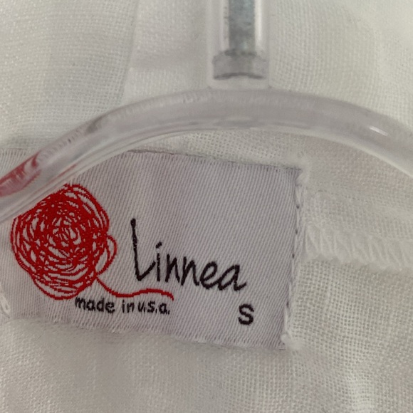 LINNEA white linen hooded tunic top blouse S Made in USE - Picture 2 of 4